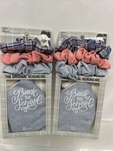 (2) scünci 4 pcs Matching Mask &amp; Scrunchies Set Pink Denim Plaid Hair Tie - $7.66
