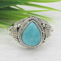 925 Sterling Silver Natural Larimar Ring Handmade Gemstone Ring All Size - £35.85 GBP