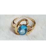 Estate 14K Yellow Gold 2.40 Ct Natural Oval Swiss Blue Topaz And Diamond... - £314.27 GBP
