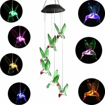 Solar Lamp Color Changing LED Hummingbird Wind Chimes Outdoor Home Garden Decor - £16.41 GBP