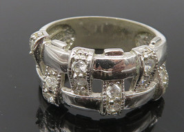 925 Sterling Silver - Sparkling Topaz Weaved Design Band Ring Sz 7 - RG11052 - £22.99 GBP