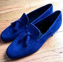 Royal Blue Loafer Tassels Slips On Suede Leather Party Wear Men&#39;s Dress Shoes - £102.14 GBP