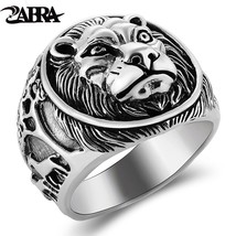 ZABRA 100% Real Solid 925 Silver Ring Male Lion Ring Vintage Steampunk Retro Bik - £44.51 GBP