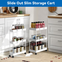 2Pcs Slim Rolling Cart Slide Out Storage Shelving Unit For Narrow Space Kitchen - £40.75 GBP