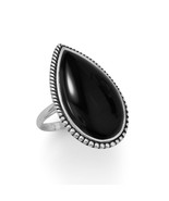 Sterling Silver Black Onyx Beaded Edge Ring - €79,79 EUR