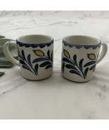 Pottery Barn Anfora Jardin Lemon Painted Coffee Mug Set of 2 Blue White ... - $28.70