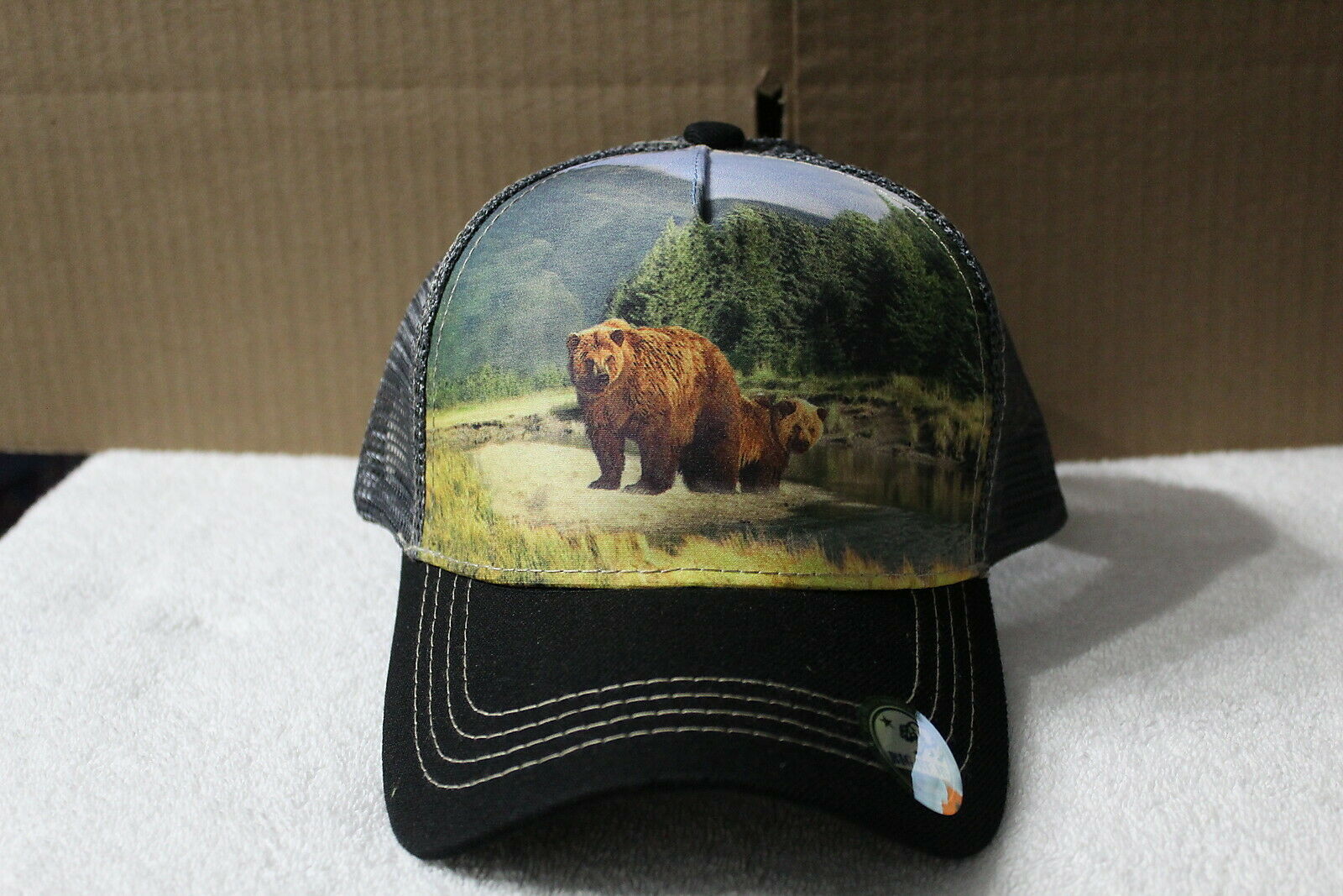 BEAR FOREST MOUNTAIN OUTDOOR SNAPBACK BASEBALL CAP HAT MESH BACK ( BLACK BILL ) - $11.38