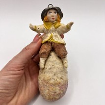 1960 Christmas New Year Vintage Handmade Art Paper Mache Doll Toy Boy on Egg - $75.00