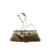 Vintage Beaded Clutch Purse Silver  Art Deco Evening Bag Chain Strap - $24.75