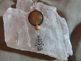 Handmade - Yellow faceted Aventurine &amp; Hamsa pendant. wire wrapped. - £13.55 GBP