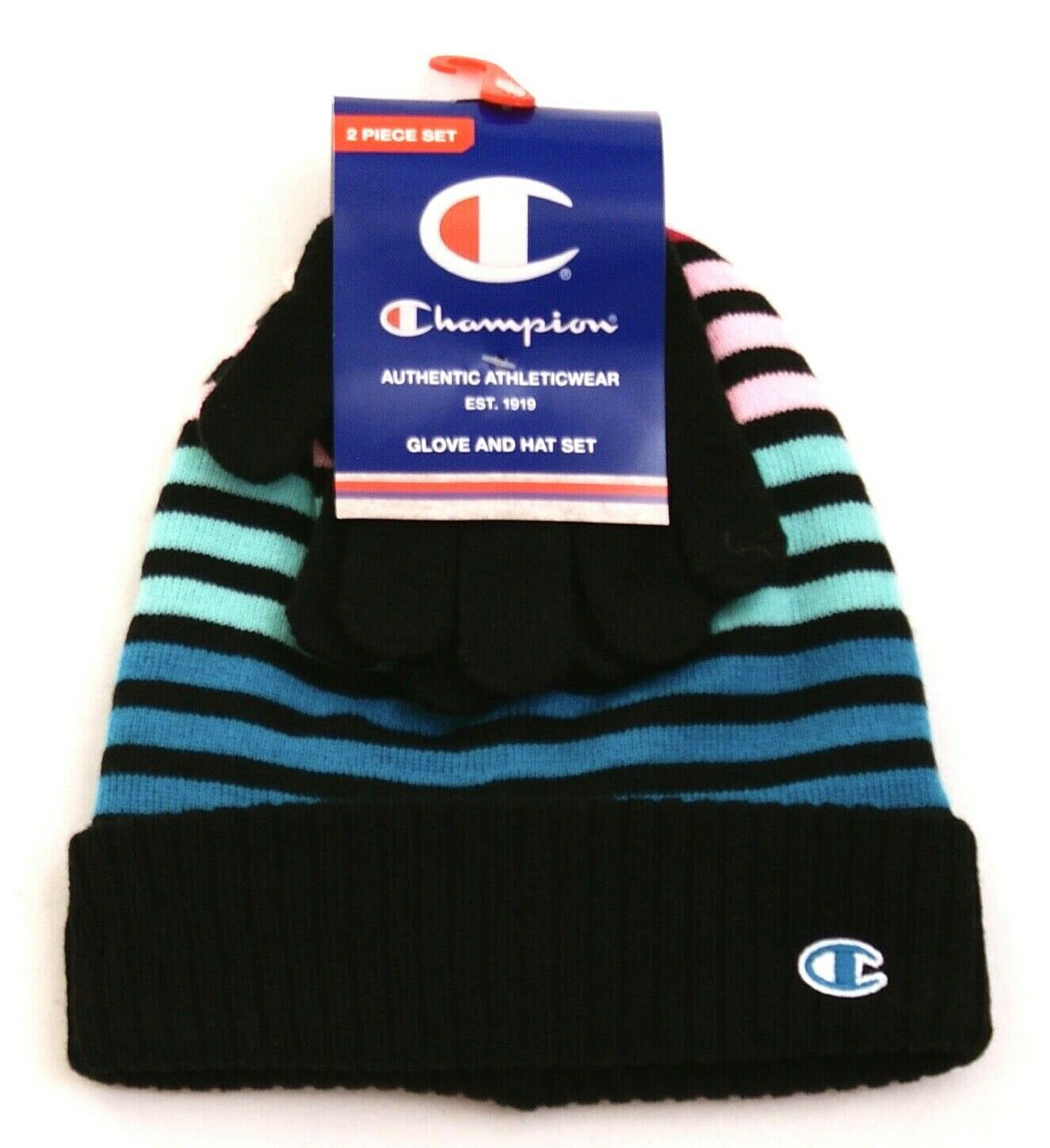Champion Multi Color Striped Knit Cuff Beanie & Gloves Youth Boy's 8-20 NWT - $22.27
