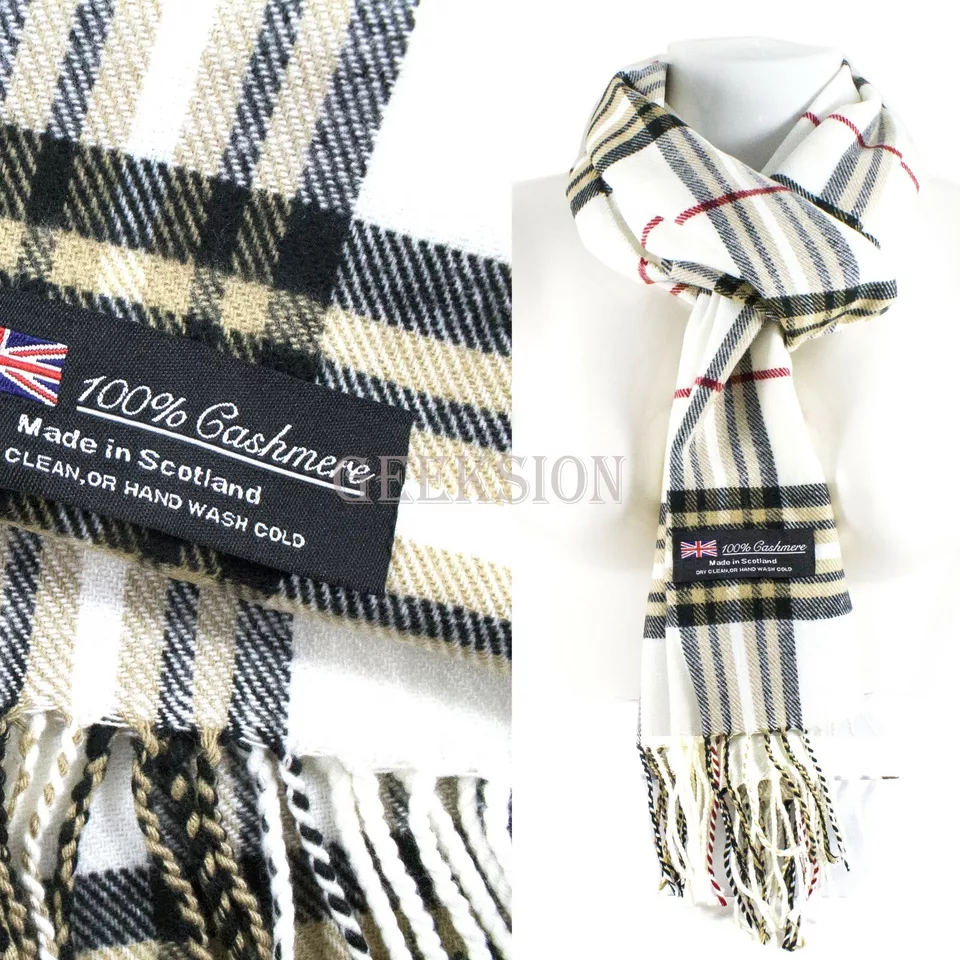 Winter Unisex 100% Cashmere Scarf Plaid, Solid &amp; Striped Wool Designs (43) - £14.68 GBP