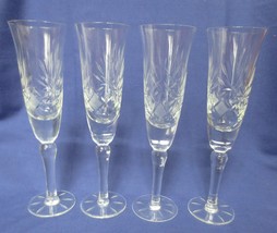 4 crystal champagne flutes fan, star &amp; crisscross design - $40.00