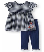 Short Sleeve Gingham Tunic Top &amp; Leggings, 2pc Outfit Set Baby Girls Siz... - £15.52 GBP