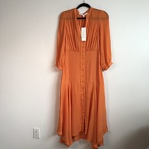 Veronica Beard Roksanda Dress 8 Orange Long Sleeve Semi Sheer Midi Liner... - $175.43