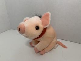 Babe movie small pink plush pig gray hair red collar stuffed animal vintage toy - £6.25 GBP