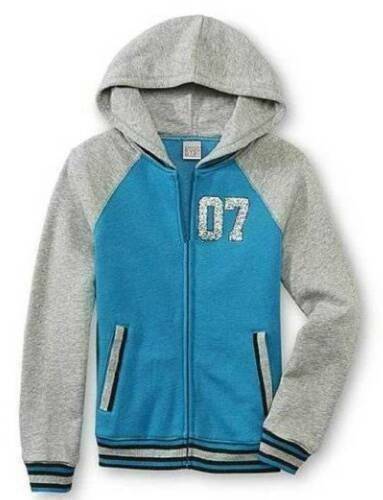 Girls Jacket Fleece Hooded CRB Blue Gray Zip Front Long Sleeve Plus Size- 10/12 - $22.77