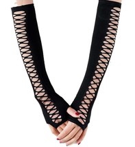 Gothic Black HOLLOW SLASHED SLEEVE LONG FINGERLESS GLOVES Punk Steampunk... - €4,08 EUR