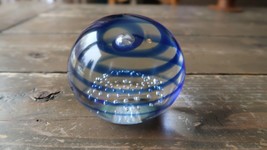 Vintage Swirl Intaglio Anton Blue Glass Paperweight 3.25&quot; - $73.26