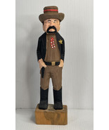 Hand Carved Wood Sheriff Figurine  12” Tall Holster gun Gold Star hat boots - £14.82 GBP