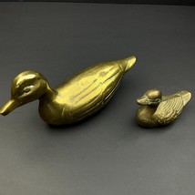 Vintage Brass Duck Figure Figurines Lot of 2 - 3.5&quot; &amp; 7.5&quot; Long Home Decor - $29.68