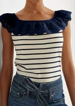 MSRP $80 Ralph Lauren Striped Eyelet Ruffle Top Size XL - $37.06