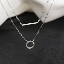 ANENJERY Silver Color Circle Bar Necklace for Women Double Layer Geometric Neckl - £13.01 GBP