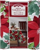 HolidayTime Vinyl Tablecloth Botanical Poinsettia 60 x 84 inch Rectangular - $15.79