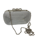 Kate Landy Silver Metallic Hard Shell Small Rectangular Purse with Bow Top - $19.53 CAD