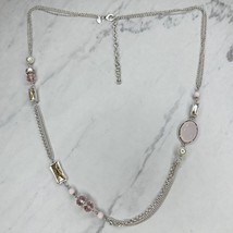 Chico&#39;s Pink and Yellow Rhinestone Beaded Silver Tone Necklace - £12.57 GBP