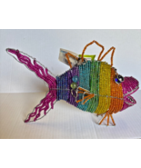 Beadworx glass bead art work 11” x 8”  retired rainbow bright color fish A - $59.99