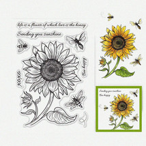 Sunflower &amp; Bumble Bee Clear Silicone Stamp - Sketched Floral Design for Scrapbo - £21.67 GBP