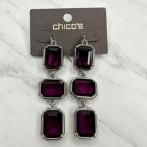Chico&#39;s Val Lin Purple Rhinestone Silver Tone Dangle Earrings Pierced Pair - £10.89 GBP