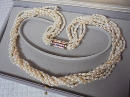 PEARLS NECKLACE 6 STRANDSwith gold plated clip and Swarovski crystals 1970s - £43.49 GBP