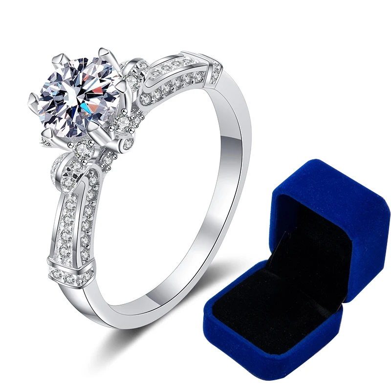 100% Sterling Silver Diamond Engagement Rings 1CT GRA Certified Lab Moissanite W - £53.30 GBP