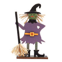 Halloween Decorations Witch Ghost Painted Wooden Ornament Party Decorative Props - £2.36 GBP