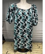 Apt 9 Black Blue White Swirl Circle Artsy Shirt Tunic Top Ladies XL Shor... - $276.07 MXN