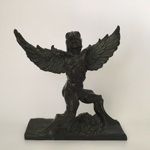 Antique Art Deco Bronze Eagle Man Warrior Sculpture w/ Screaming Face Signed - £373.56 GBP