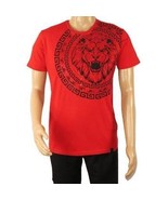 Mens PLATINI Sports Shirt With Rhine Stones Lion Medallion Chain SS3612 Red - $39.99