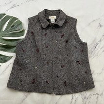Talbots Womens Vintage 90s Herringbone Vest Size M Brown Wool Blend Floral - $28.70