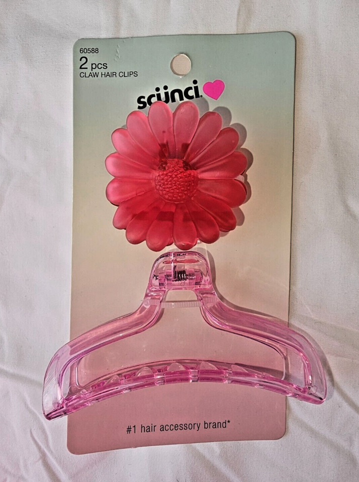 Scunci 2 Hair Claw Clips Pink Flower Shaped Claw Clip New - $13.99