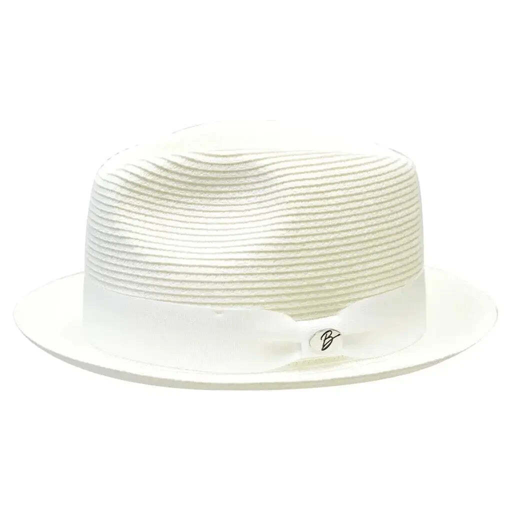 Men's Bently Semi Crushable Fedora Pinch Front Briad Hat Leonardo LE230 White