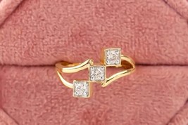 2 Ct Round Simulated Diamond Engagement 14k Yellow Gold Plated Three-Stone Ring - £101.98 GBP