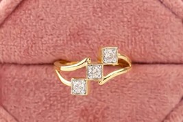 2 Ct Round Simulated Diamond Engagement 14k Yellow Gold Plated Three-Stone Ring - £100.61 GBP