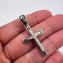 Vintage Sterling Silver 925 Cross Pendant, Blackened Oxidized Crucifix, ... - $99.00