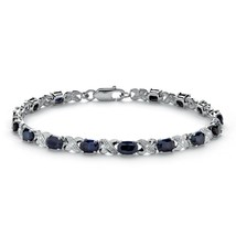 Platinum Over Sterling Silver Blue Sapphire Diamond Accent Tennis 7.5&quot; Bracelet - £287.70 GBP