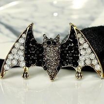 Stunning Elegant Halloween Bat Pin in Blue, Green and Black - Rhinestone - $12.00