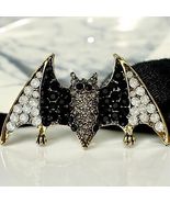 Stunning Elegant Halloween Bat Pin in Blue, Green and Black - Rhinestone - $12.00