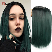 2 Tone Ombre D. Green Synthetic Wig for Women Middle Part Short Straight... - $62.99