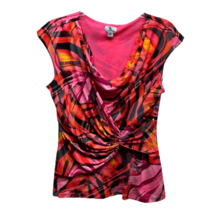 Worthington Blouse Top Pink Multicolor Nylon Lined Women Size Medium Knot Front - £13.49 GBP